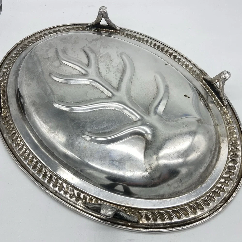 Crown Silver Company Tree Of Life Meat Serving Platter Tray Oval MCM Vintage
